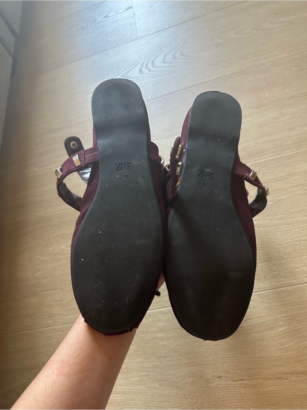 Zara Burgundy Suede Studded Ballet Flats with Straps - Picture 3 of 3